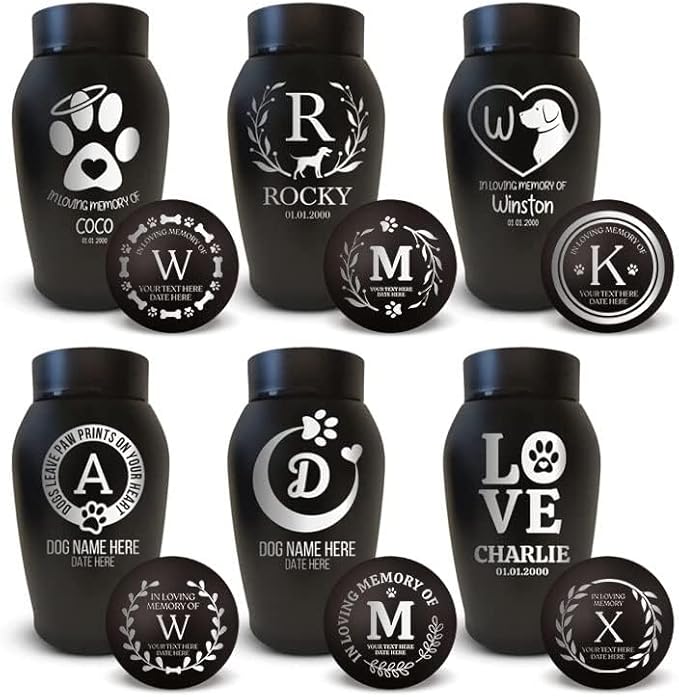 Personalized Custom Dog Urn: Engraved Dog Name and Date - Stainless Steel Cremation Urns for Dog Ashes with Airtight Closure | Hand and Paw - Holding, Black