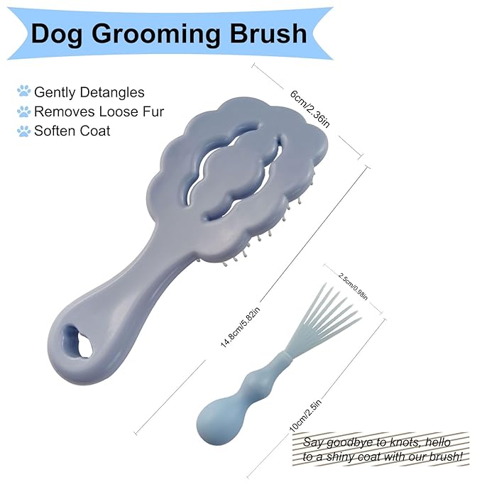 Cloud-Shaped Soft Bristle Puppy Brush for Small Dogs - Yorkie, Shih Tzu, Maltese, and Toy Poodles Grooming Tool with Detachable Lint Comb and Gift Box （Blue）
