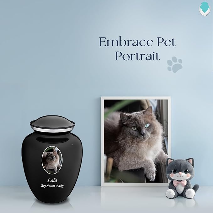 Geturns Embrace Personalized Picture Urn for Small Pets I Black Photo Cremation Urns for Dogs and Cats I 44 lbs