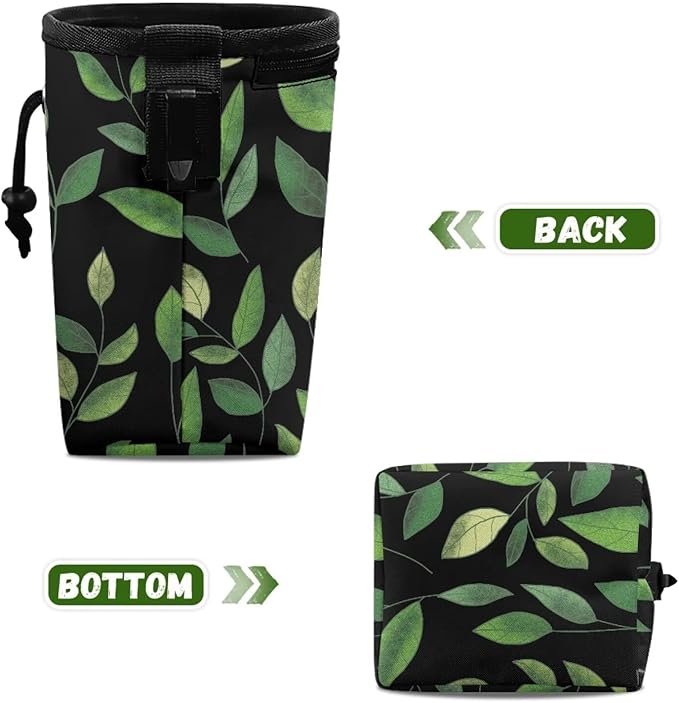 Green Leaf Dog Treat Bag Pet Treat Pouch Puppy Training Pouch with Waistband, Treat Snack Bags Holder for Puppies with Multiple Ways to Wear
