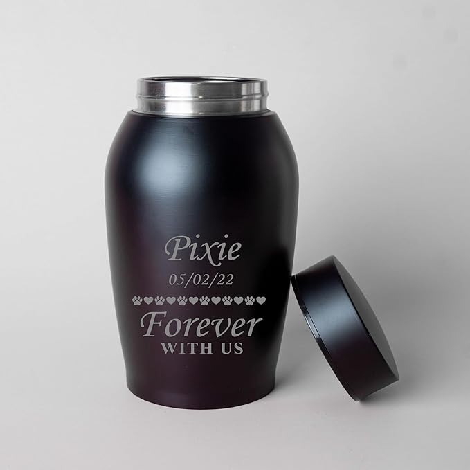 Personalized Cremation Keepsake Pet Ashes Urn Waterproof with Airtight Closure Customized Text Engraving Vase Container Memorial Dog Cat Funeral Decorative (Forever with us)