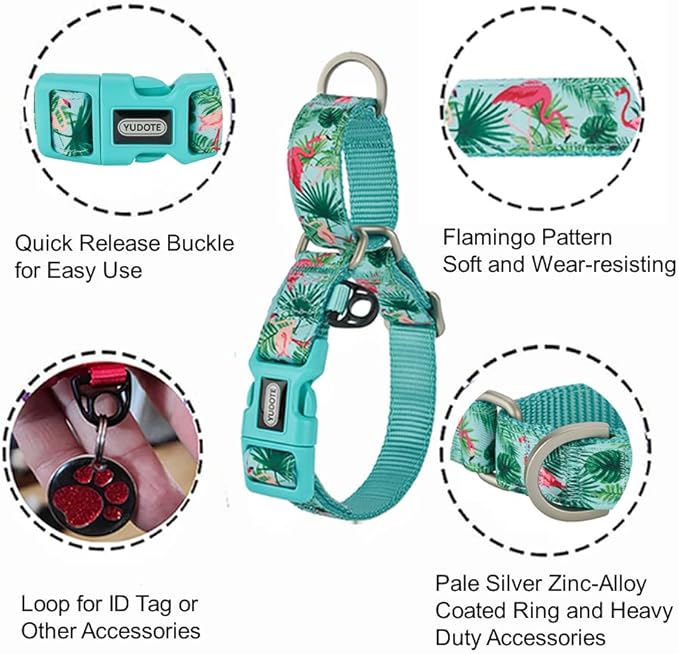 Martingale Dog Collar,Flamingo Pattern,with Safety Quick Release Buckle,Escape-Proof Anti-Pull for Small Dogs(Flamingo,S)