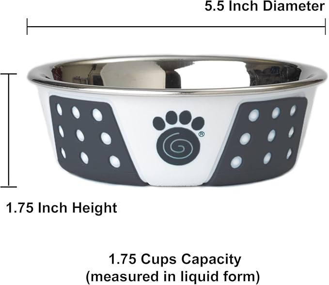 PetRageous 15000 Fiji Stainless Steel Non-Slip Dishwasher-Safe Dog Bowl 1.75-Cup Capacity 5.5-inch Diameter 1.75-inch Tall for Small and Medium Size Dogs and Cats, White and Slate Blue