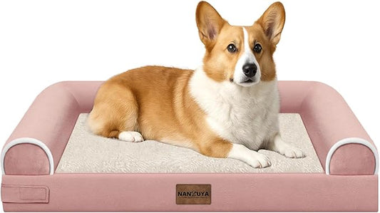 Medium Large Dog Bed Orthopedic Washable: Beds Bolster Medium Large Sized Dog Bed Egg Crate Foam Couch Sofa Waterproof with Removable Cover - Pink