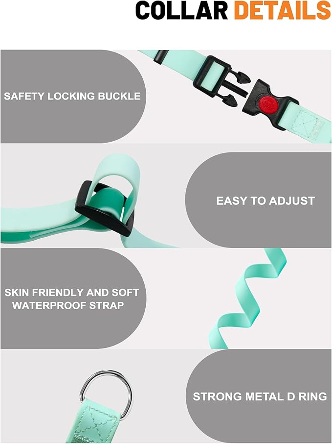 Waterproof Martingale Collar for Dogs,Easy to Clean Dog Collars with Safety Quick Release Buckle,Rubber Collar for Medium Large Dogs Walking Training (Mint Green, S (13.4-16.5inch))