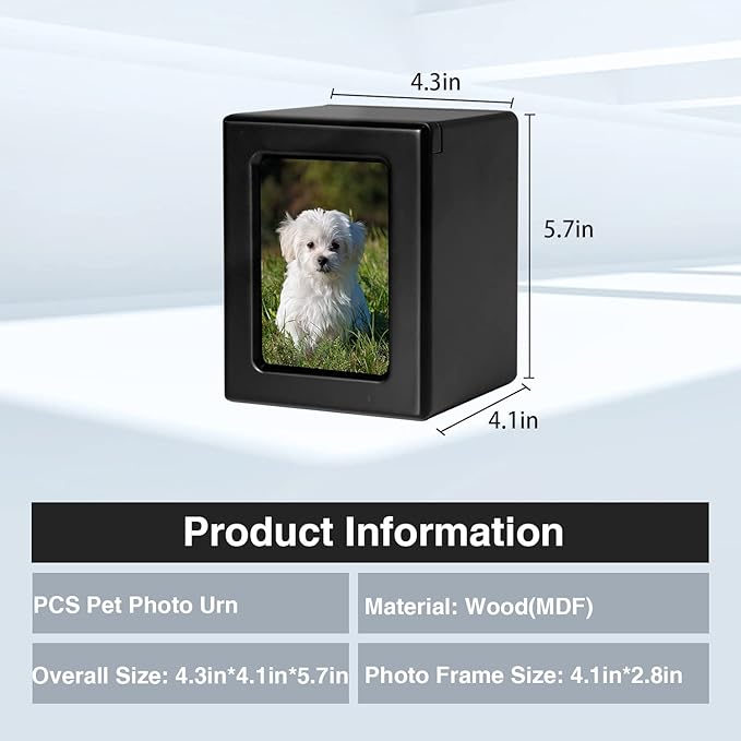 PCS Pet Urn for Dogs' Ashes - Photo Urn, Cremation Box, Black-Medium