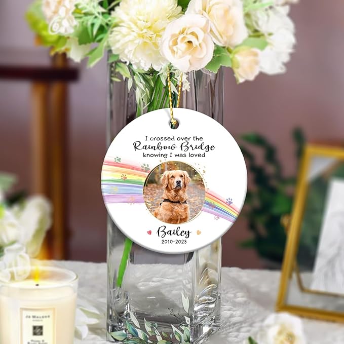 Rainbow Bridge Pet Memorial Ornament - Ceramic Keepsake to Hang on Christmas Tree - Honor & Remember Your Beloved Pet’s Memory