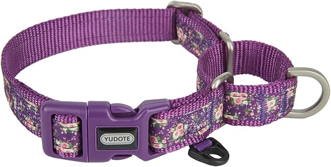 Martingale Dog Collar,Floral Pattern,with Safety Quick Release Buckle,Escape-Proof Anti-Pull for Large Dogs(Purple Floral,L)