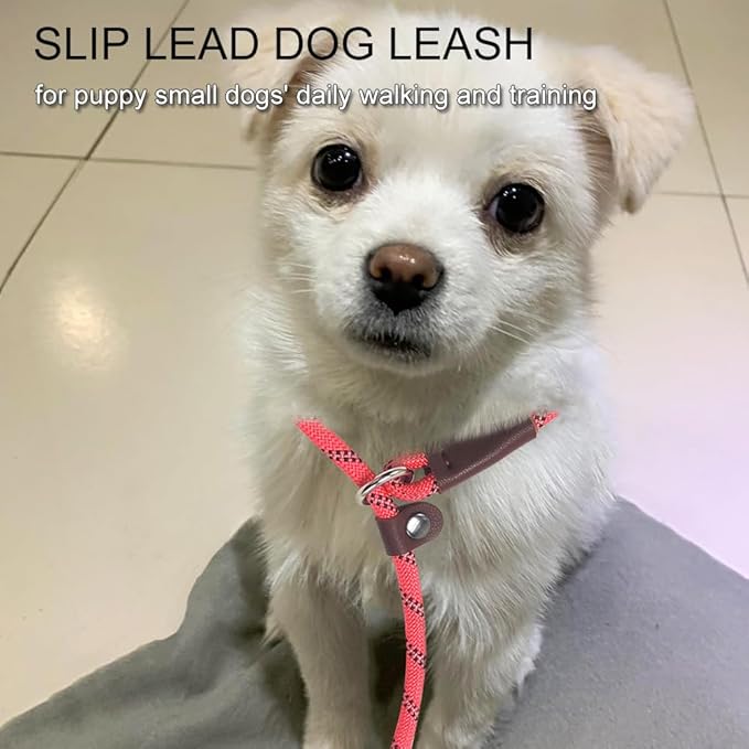 7ft Slip Lead Dog Leash for Small Dogs, No Pull Puppy Training Lead, Lightweight Sturdy Pet Slip Rope Leash, Pink