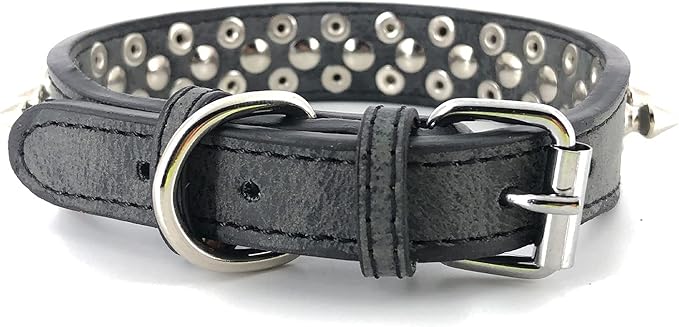 Studded Dog Collar, PU Leather Silver Dome Stud Anti-Bite Collar for Dogs, Adjustable Heavy Duty Punk Style Collar for Small Medium Large Dogs, Pitbull Mastiff Rottweiler Doberman, 5 Colors 4 Sizes