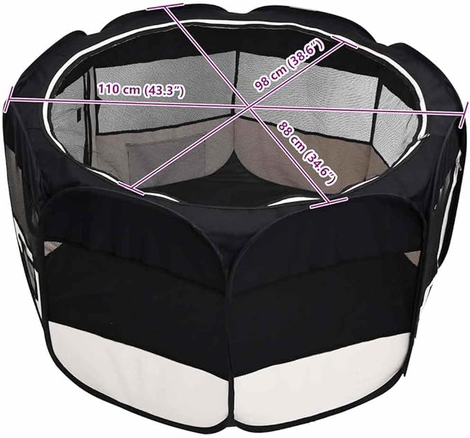 vidaXL Dog Playpen Black and Cream Polyester and Steel Medium Foldable