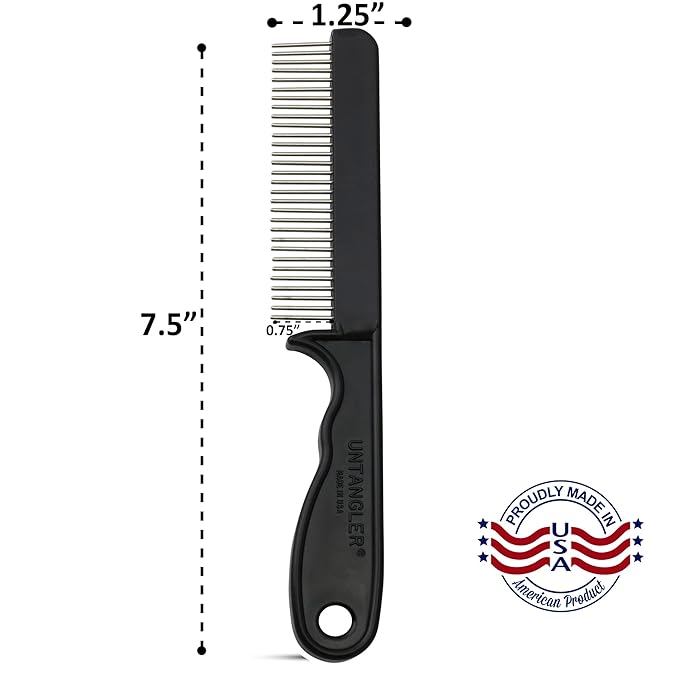 Super-Groom Combs with Smooth Rotating Teeth for Painless Mat Removal (Black, 30 Fine-Spaced Teeth)