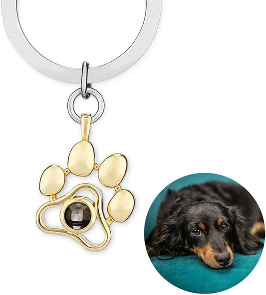 Dog Memorial Necklace & Keychain Gifts Personalized Projection Picture Custom Photo for Pet Lover in Memory of Cat