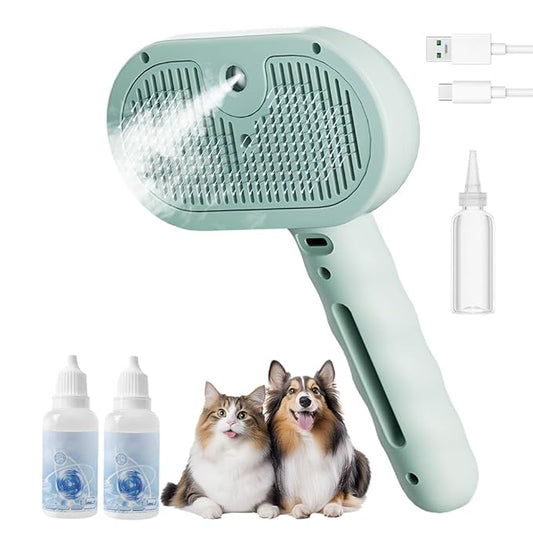 3 in 1 Pet Grooming Spray Brush for Dogs & Cats, Deshedding Hair Removal Tool with Water Mist, Grooming Tool for Long Short Hair Pets (Green)