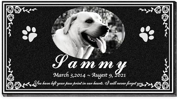 Personalized Memorial Granite Stone, headstones for Graves，Grave Markers for Cemetery， Engraved with Photo with Paw Print, Memorial Stones for Loved Ones,or Pet, Dog, Cat (Paw 3) …