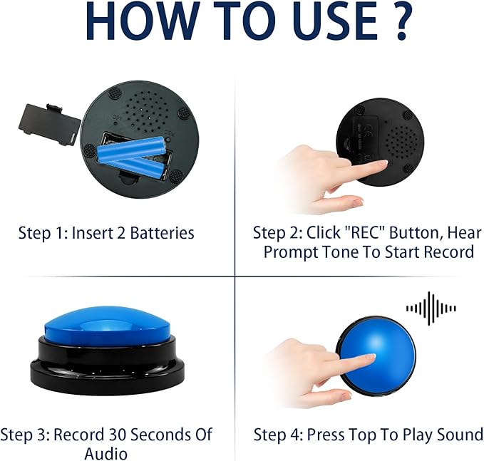 6 Pack Voice Recording Button, Dog Buttons for Communication Pet Training Buzzer, 30 Second Record & Playback for Pet, Office, Home - 6 Color