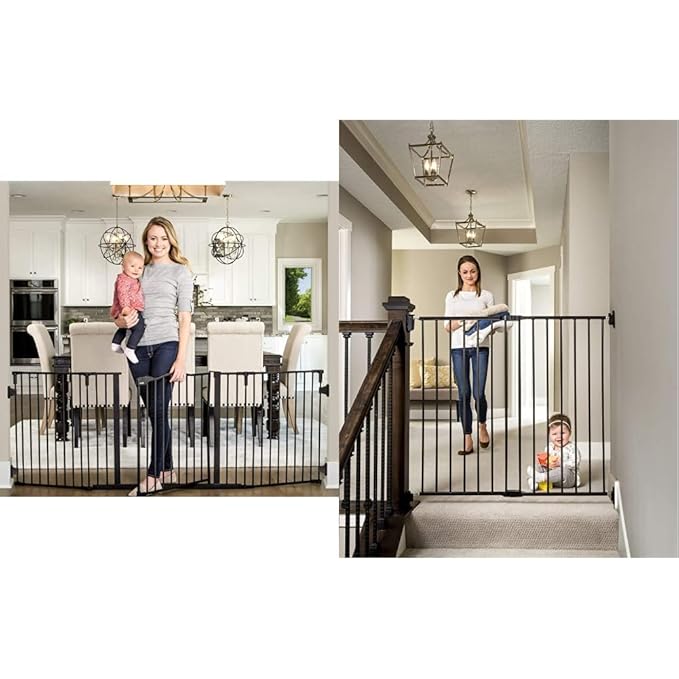 Regalo 2-in-1 Extra Tall Easy Swing Stairway and Hallway Walk Through Baby Gate, Black 1 Count & Deluxe Home Accents Widespan Safety Gate, 74.5" W x 28" H, Includes 4 Wall Mounts, Black