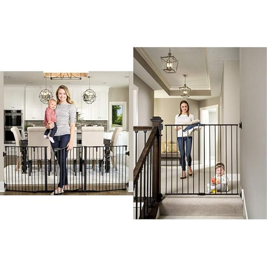 Regalo 2-in-1 Extra Tall Easy Swing Stairway and Hallway Walk Through Baby Gate, Black 1 Count & Deluxe Home Accents Widespan Safety Gate, 74.5" W x 28" H, Includes 4 Wall Mounts, Black
