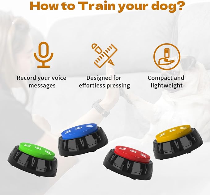 Voice Recording Button, Dog Buttons for Communication Pet Training Buzzer, 30 Second Record & Playback, Dog Talking Buttons Set 4 Pack with Stickers