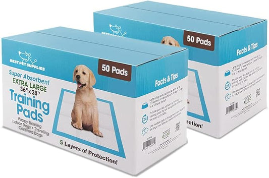 Best Pet Supplies XL (36 x 28 Inches) Puppy Pads 100 Count - Super Absorbent Dog Training Pads, Quick-Dry, Odor Control, Disposable Pee Pads, Leak-Proof Wee Wee Pads for Indoor Dogs – Baby Blue