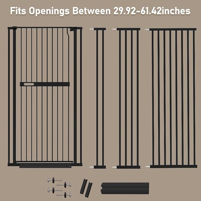 71" Extra Tall Cat Pet Gate for Doorways Indoor Proof，29.92-61.42" Wide Tall Dog Puppy Safety Baby Gate for Cat Pet, Pressure Mounted No Drill Walk Through Black Metal