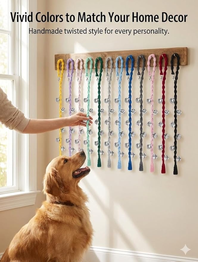 Dog Bells to Go Outside & Puppy Potty Training, Adjustable Dog Door Bell Ring to Go Potty, Handmade with Premium Yarn. Twisted Style, LightGreen