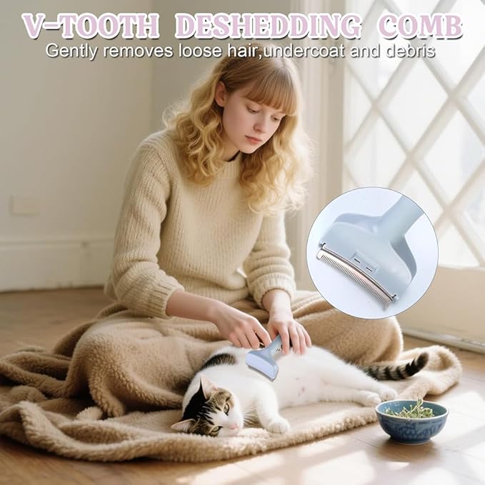Pet Hair Removal Comb, Cats Dogs Comfy Deshedding Comb, Cat Dog Pet Grooming Brush For Cleaning Shedding Hairs, De-Shedding Clear Tool for Short and Long Hair Pets (Green, Large)