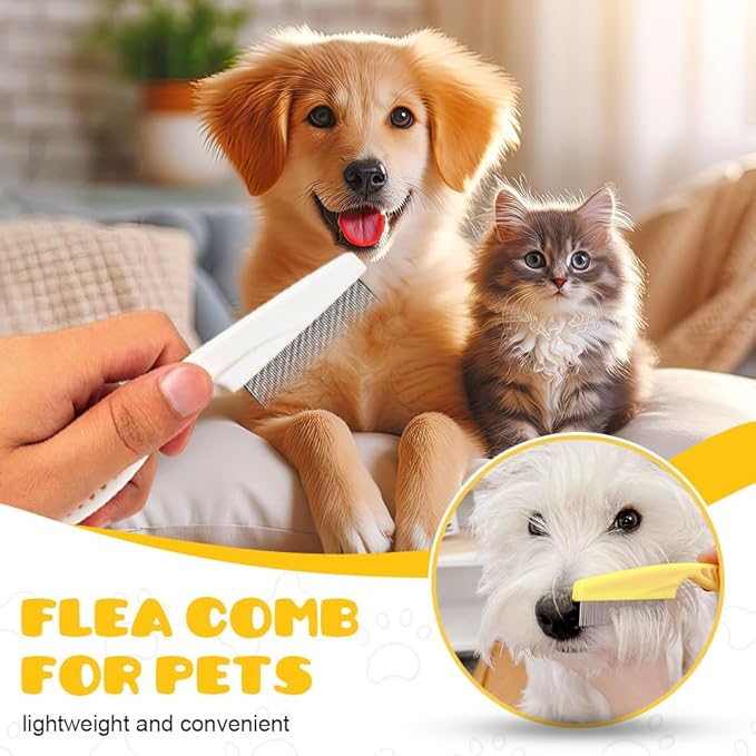 Multifunctional Pet Comb,2 Pack Pet Hair Comb Tear Stain Removal,Eye Comb for Dogs and Cats,2 in 1 Massage Dual-Sided Comb for Knots Crust Floating Hair Tangle Fleas (Yellow)