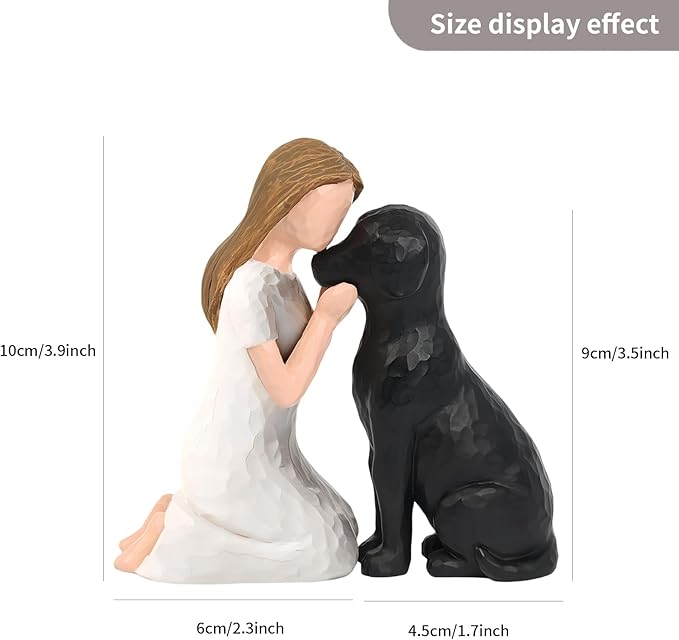 Pet Memorial Figurine for Dog Lovers, Hand-Painted Black Dog Statue, Girl and Pet Keepsake, Friendship Remembrance Gift, Sympathy Memorial for Loss of Beloved Pet（Black）