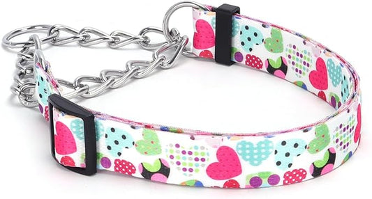 Martingale Dog Collar with Stainless Steel Chain - Limited Chain Cinch Training Collar for No Pull Training Dog - Flower Multicolor Cute Patterns - Premium No Slip Collar (HA12NO4, S)