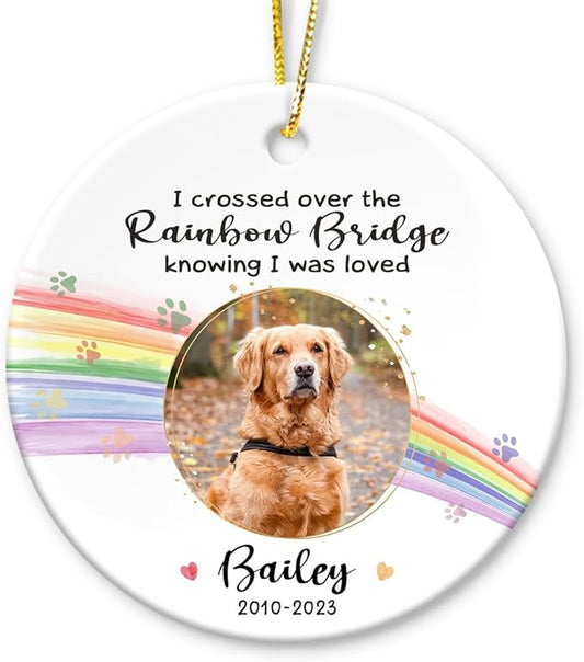 Rainbow Bridge Pet Memorial Ornament - Ceramic Keepsake to Hang on Christmas Tree - Honor & Remember Your Beloved Pet’s Memory