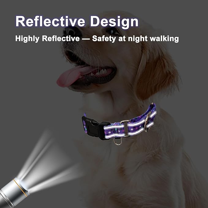 Reflective Martingale Collar for Dogs with Quick Release Buckle Cute No Pull Training Dog Collars (Purple Polka Dot, Medium)