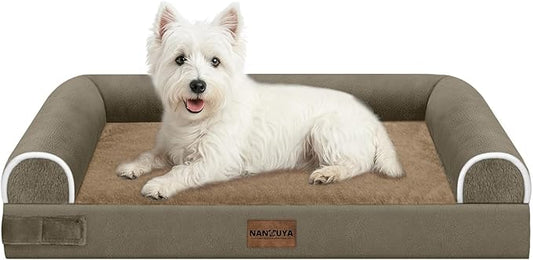 Medium Dog Bed Orthopedic Washable: Beds Bolster Medium Sized Dogs Bed Egg Crate Foam Couch Sofa Waterproof with Removable Cover - Brown