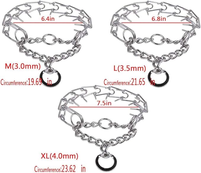 Darkyazi Durable Pinch Collar Stainless Steel Dog Adjustable Pet Training Collar for Medium Large Dogs (Large (Pack of 1), Silver)