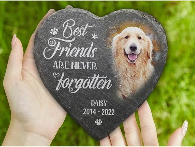 Wrappiness Pet Memorial Stone - Forever in My Heart, Personalized Dog Memorial Gifts, Remembrance Condolences Bereavement Gifts for Loss of Pet Custom Photo (Heart 01, Stone)