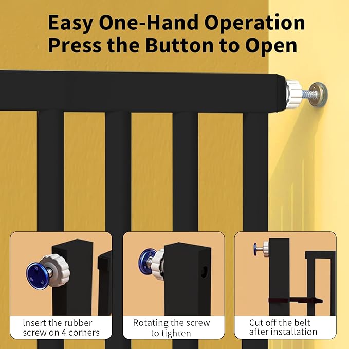 55.1 inch Extra Tall Pet Gate, Extra Wide 29.92"- 43" Adjustable Dog Gates, Pressure Mounted Walk Through Swing Safety Tall Cat Gate for Doorways, Stairs, Kitchen(Black)