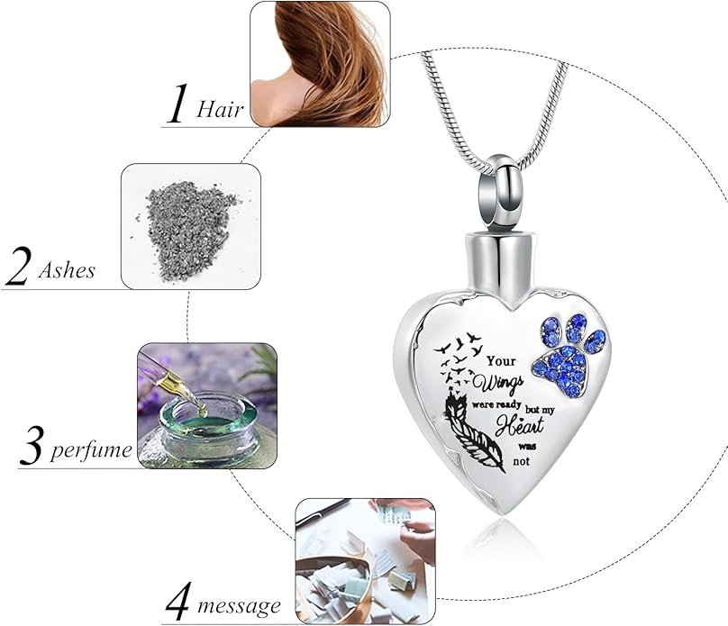 memorial jewelry Your Wings were Ready, But My Heart was Not Stainless Steel Carved Locket Cremation Urn Necklace for Pet Dog Cats