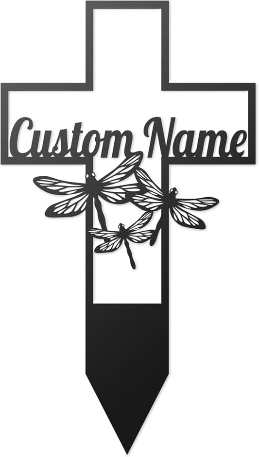 Metal Cross Garden Stake Personalized, Grave Marker for Human, Memorial Cross Stake for Loved One, Outdoor Metal Cross Yard Plaque, Sympathy Plaque Marker
