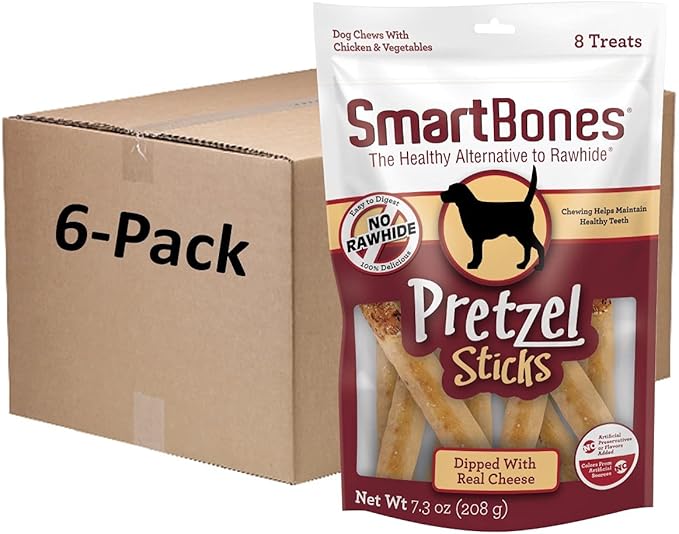 SmartBones Pretzel Sticks Dipped With Real Cheese, 8 Count, Rawhide-Free Chews For Dogs, (Pack of 6), Count: 48