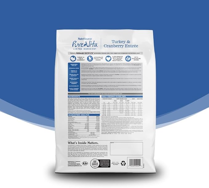 NutriSource Pure Vita Turkey & Cranberry Dog Food, 12LB