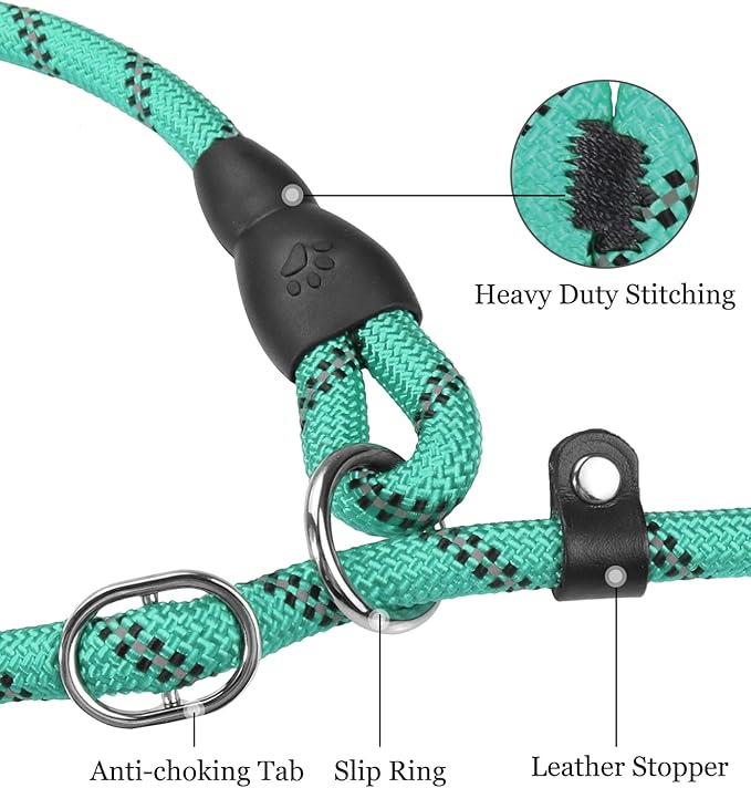 TagME Slip Leads for Dogs that Pull, 6 FT No-Pull Training Leash with Lock, Escape-Proof Design, Reflective & Padded Handle for Small Dogs, Turquoise