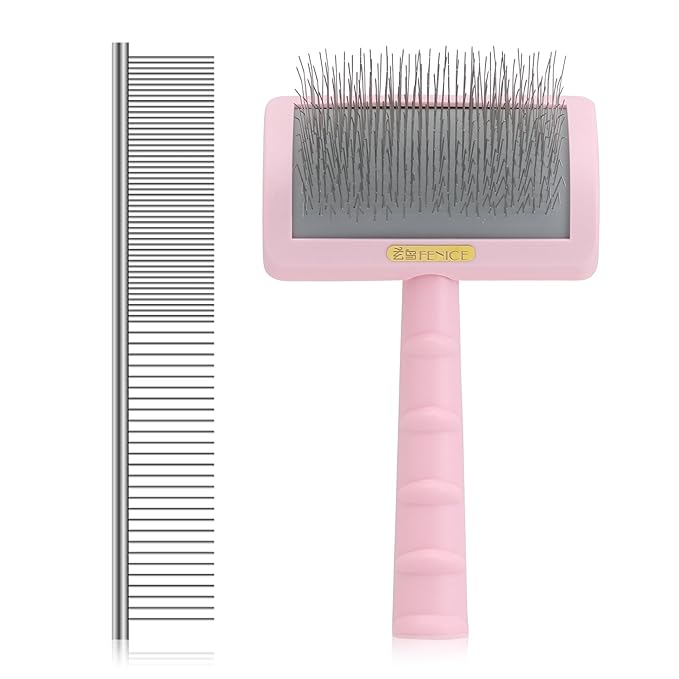 Fenice Peak Premium Dog Slicker Brush for Thick Fur, Ultra-Long 0.98" Pins, 135° Memory Soft Pins, Comfortable Non-Slip Handle, Ideal for Goldendoodle, Poodle & Labradoodle, Pink