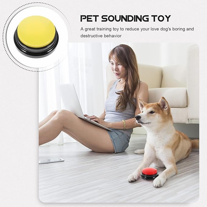 TOYANDONA Interactive Talking Dog Button Sound Box Household Recording Pet Buzzer for Training Communication 3.34X3.34X1.57 Inch