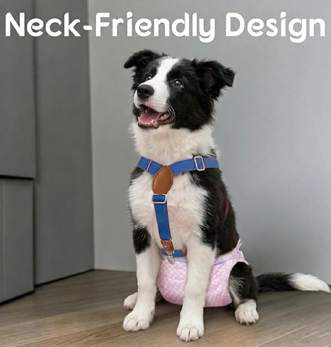 2 Pieces Dog Diaper Suspenders, for Dog Diaper Female and Belly Band for Male (Medium/Large, Blue&Beige)