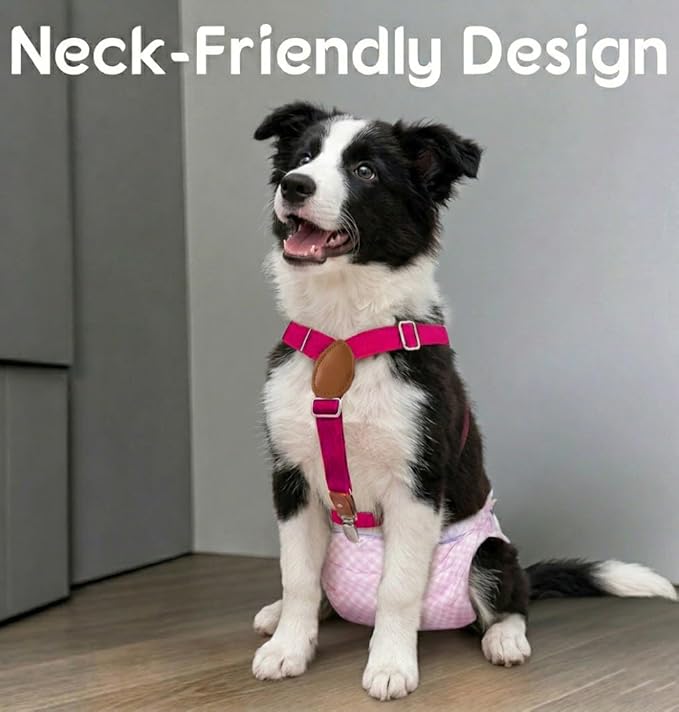 2 Pieces Dog Diaper Suspenders Escape Proof, Adjustable Belly Band for Male Dogs and Diaper Holder for Female Dogs in Heat, Washable & Reusable with 3 Clips(Navy Blue&Pink,M/L)