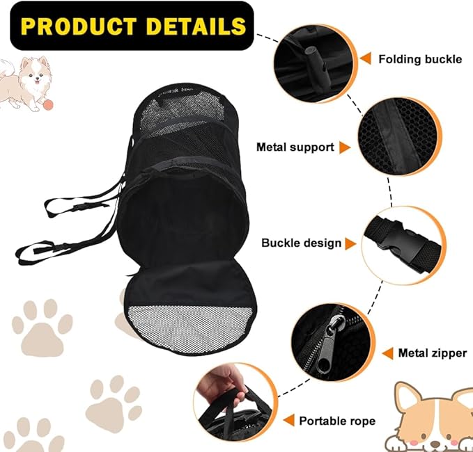 Puppy Dog Crate for Car Travel, Car Seat Portable Kennel for Small Dogs Cat, 23 Inchs Small Pet Crate, Foldable Pet Cage Carrier, Lightweight Sturdy Oxford Breathable Mesh Easy Install (Black)