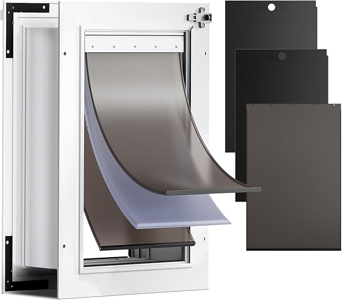 3-Flap Dog Door for Wall, Medium Doggy Door, All Aluminum Heavy Duty Pet Door, Extreme Weather Doggie Door for Interior Exterior Wall, with Insulation Flaps & Lockable Closing Panels, Pets Up to 45LB