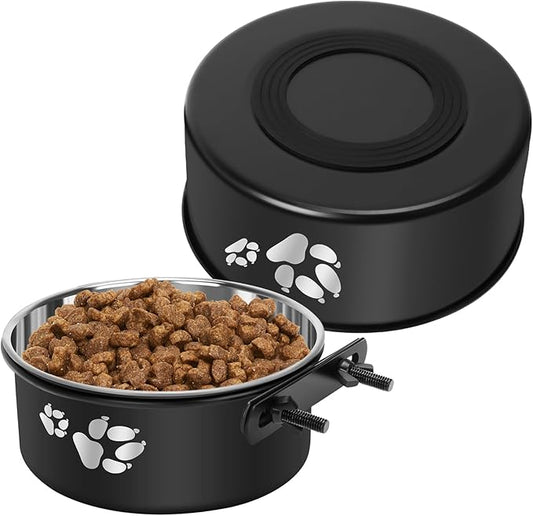 2-in-1 Dog Crate Water Bowl Hanging,2 Pack Stainless Steel Water Food Bowl No Spill for Crate Cage,Kennel Bowls Mountable Dog Dish Feeder Coop Cup with Non-Slip Base for Dogs Cats Bunny Ferret Bird
