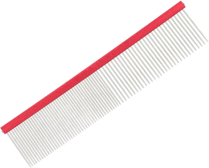 Pet Steel Comb Dogs and Cats, Professional Dog Grooming Comb For Shedding Tangles Knots, Pet Dematting Comb with Rounded Teeth and Non Slip Grip Handle for Long Haired Breeds(Red 16cm/6.3in)
