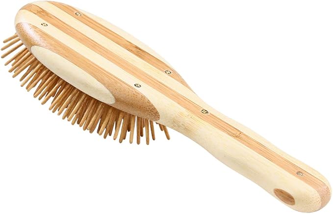 Bass Brushes | The Green Brush | Style & Detangle Pet Brush | 100% Bamboo Pin | Pure Bamboo Handle | Small Oval | Striped Finish | Model 15P